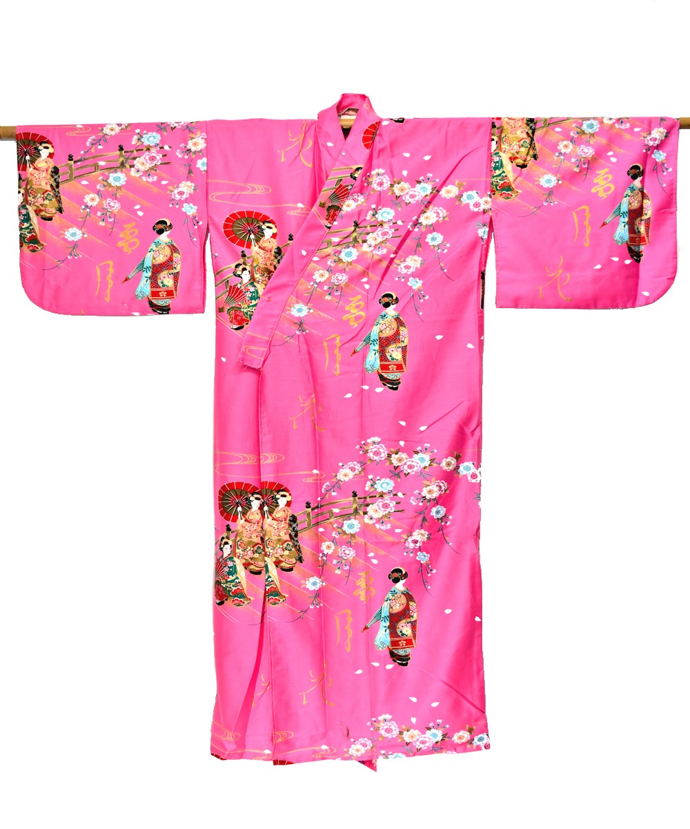 Japanese Cotton Kimono Yukata Pink 'Maiko' Design Old Kyoto