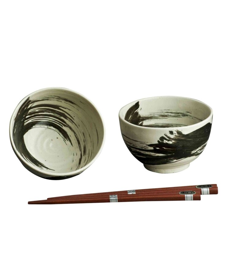 Brush stroke Bowl set with chopsticks