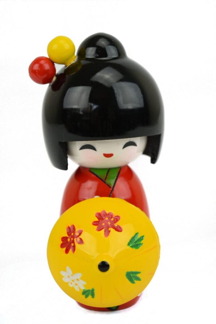 Yellow Umbrella Kokeshi Doll