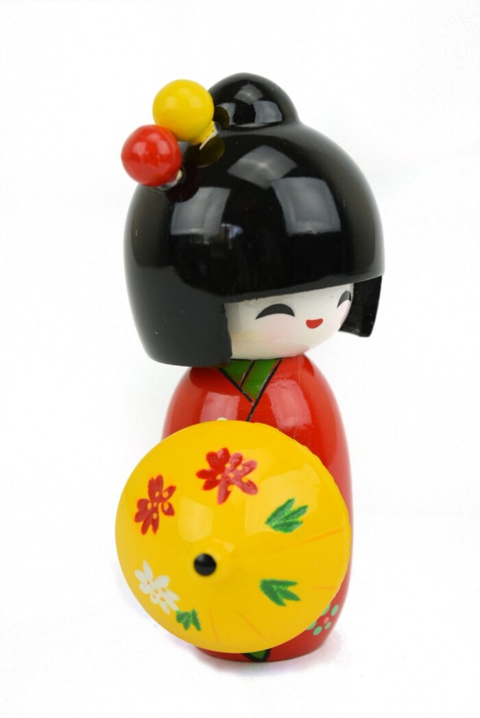 Yellow Umbrella Kokeshi Doll - Image 2