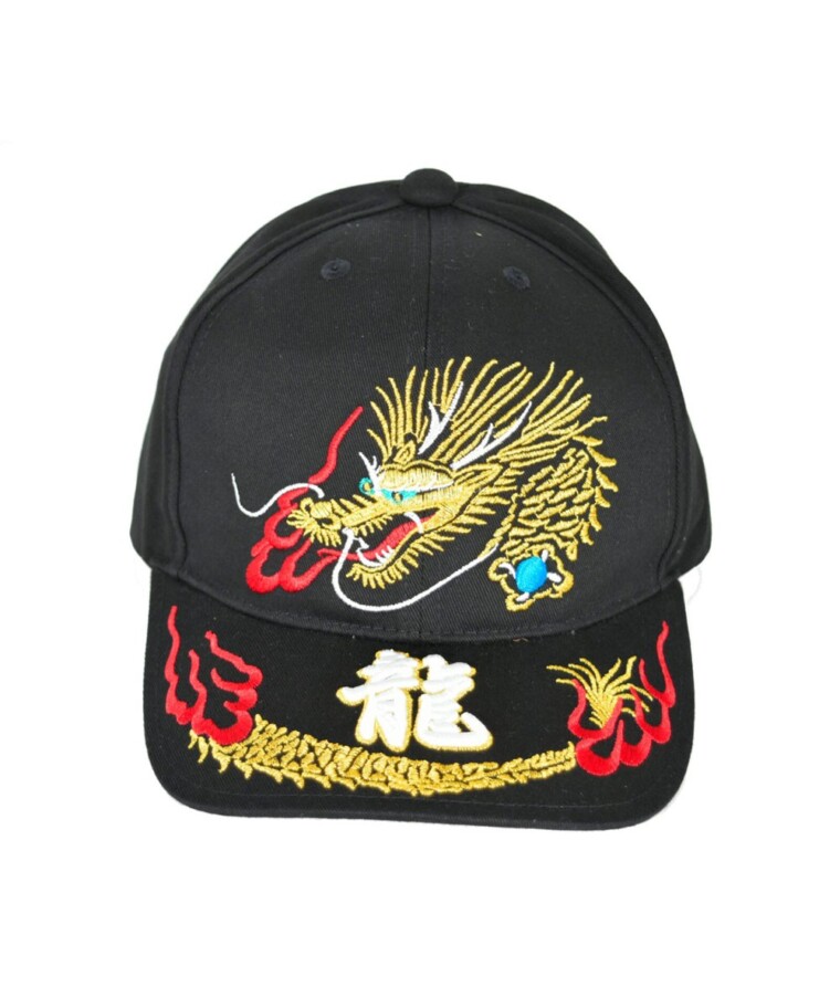 Japanese Cotton 'Dragon' Cap - Black