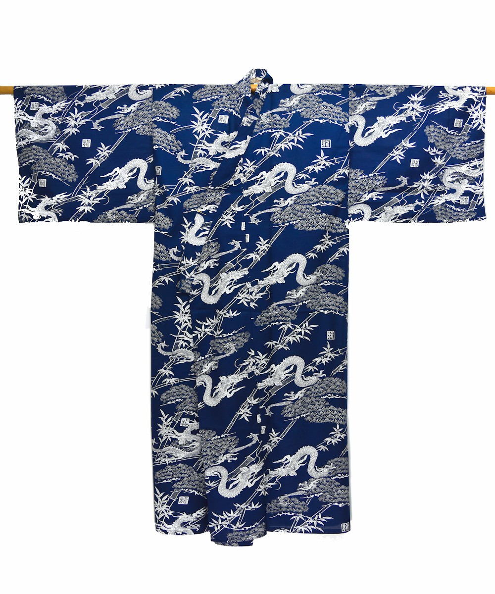 Japanese Cotton Gown 'Dragon' - 59" N/Blue