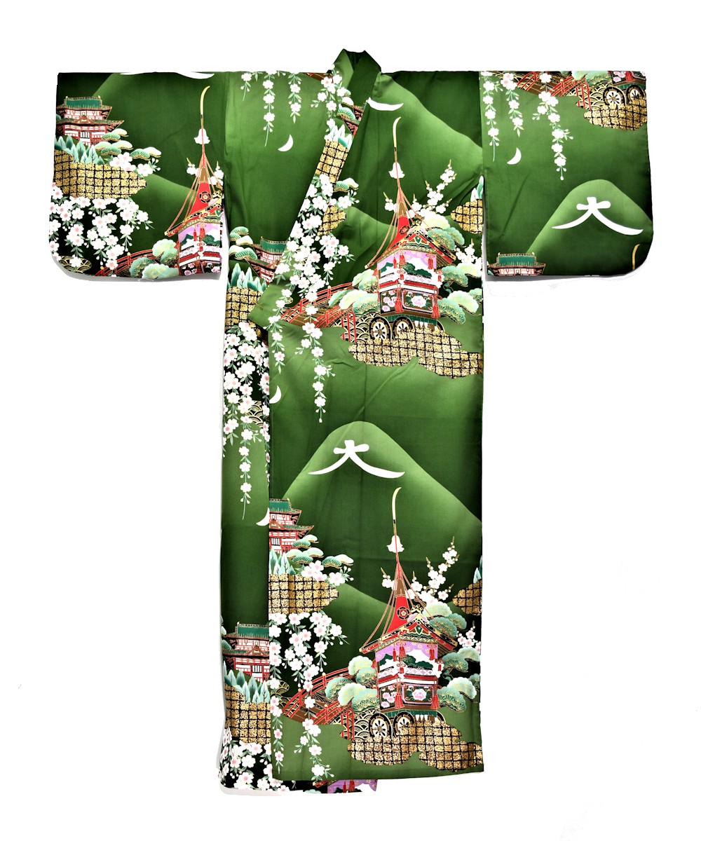 Japanese Cotton Gown 'Daimonji' - 55" Green