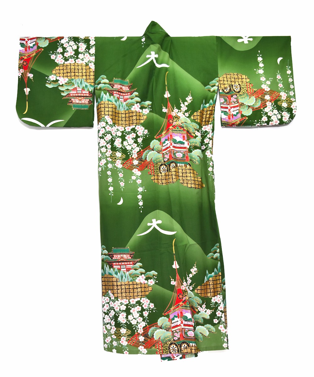 Japanese Cotton Gown 'Daimonji' - 55" Green - Image 2