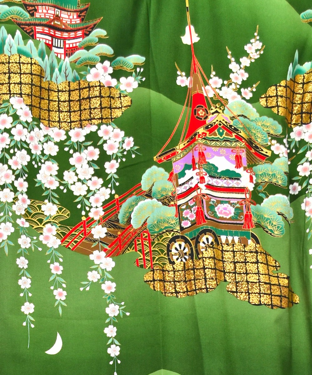 Japanese Cotton Gown 'Daimonji' - 55" Green - Image 3