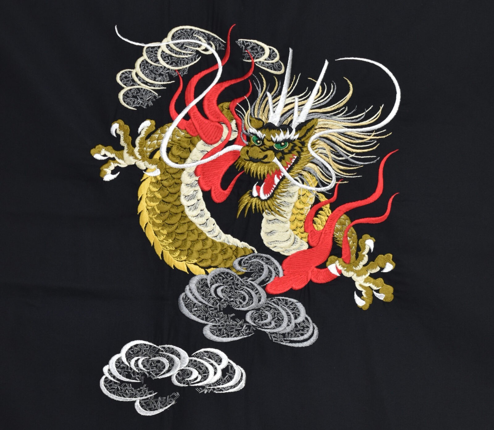 Japanese Cotton Gown ‘Dragon’ – 59″ Black and Gold - Old Kyoto