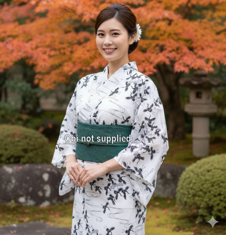 Japanese Cotton Gown 'Crane' - 56"