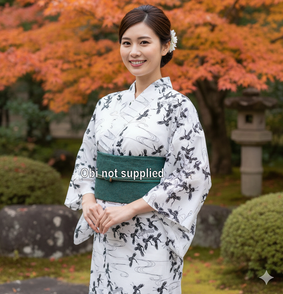 Japanese Cotton Gown 'Crane' - 56"