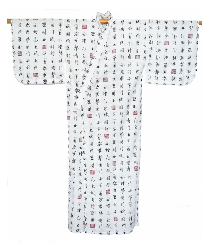 Japanese Cotton Gown 'Characters' - 56" White