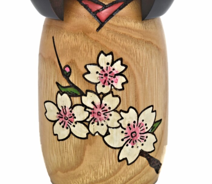 Carved Cherry Blossoms Kokeshi Doll - Pine - Image 2