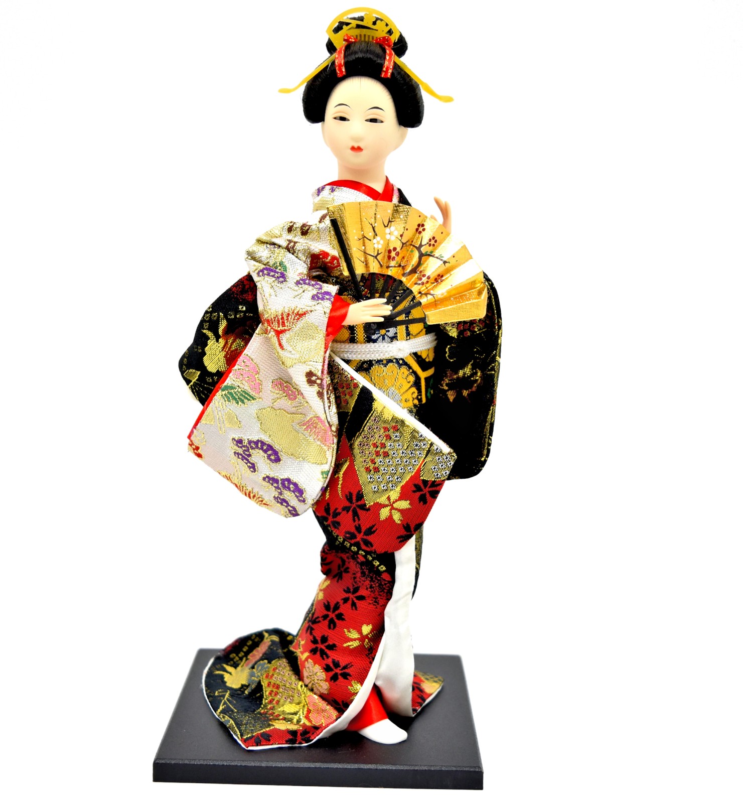 Geisha Doll with Fan – Black and White - Old Kyoto