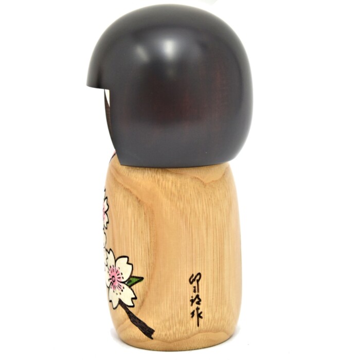Carved Cherry Blossoms Kokeshi Doll - Pine - Image 3