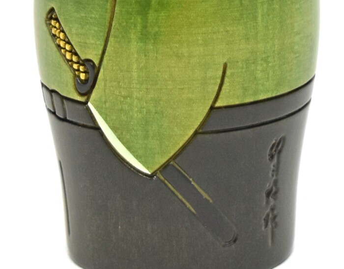 Green Carved Samurai Kokeshi Doll - Image 2