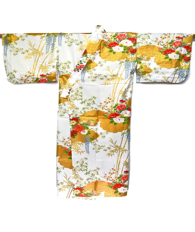 Japanese Cotton Gown 'Flower' - 55" White