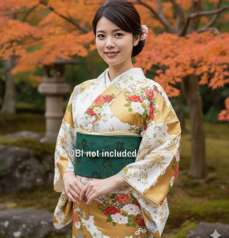 Japanese Cotton Gown 'Flower' - 55" White