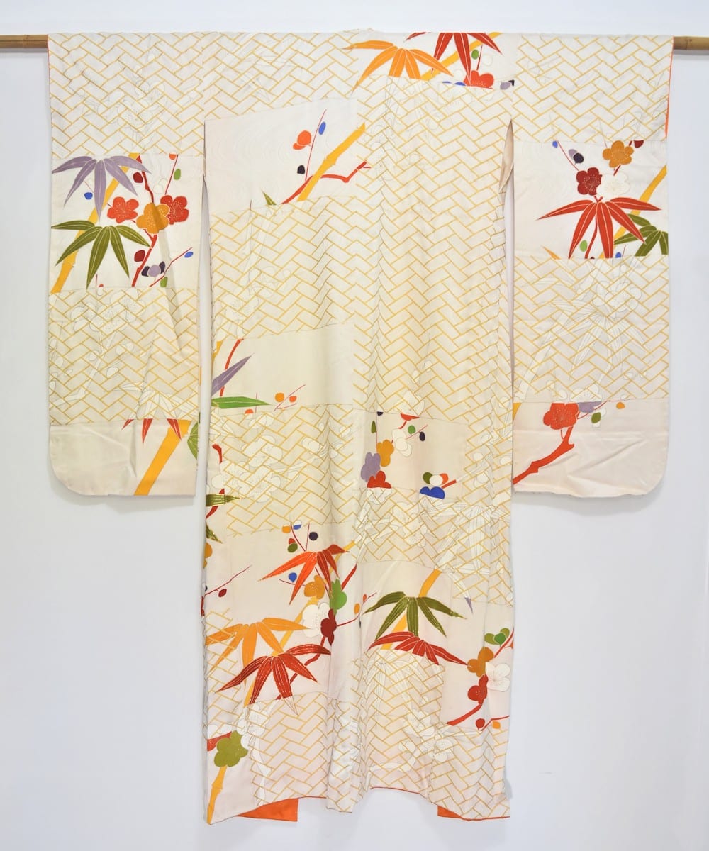 Vintage Silk Kimono – ‘Plum Bamboo’ - Old Kyoto