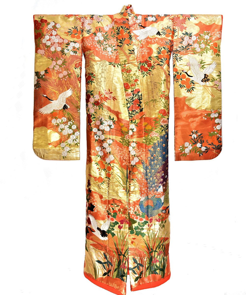 Vintage silk Wedding Kimono – Golden ponds - Old Kyoto