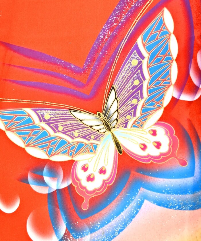 Vintage silk Kimono - Rainbow Butterflies (Cho) - Image 3