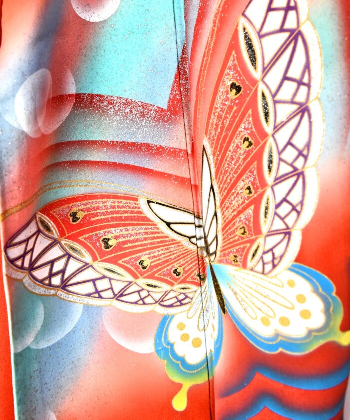 Vintage silk Kimono - Rainbow Butterflies (Cho) - Image 4
