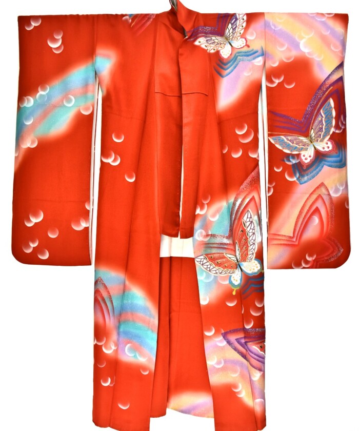 Vintage silk Kimono - Rainbow Butterflies (Cho)