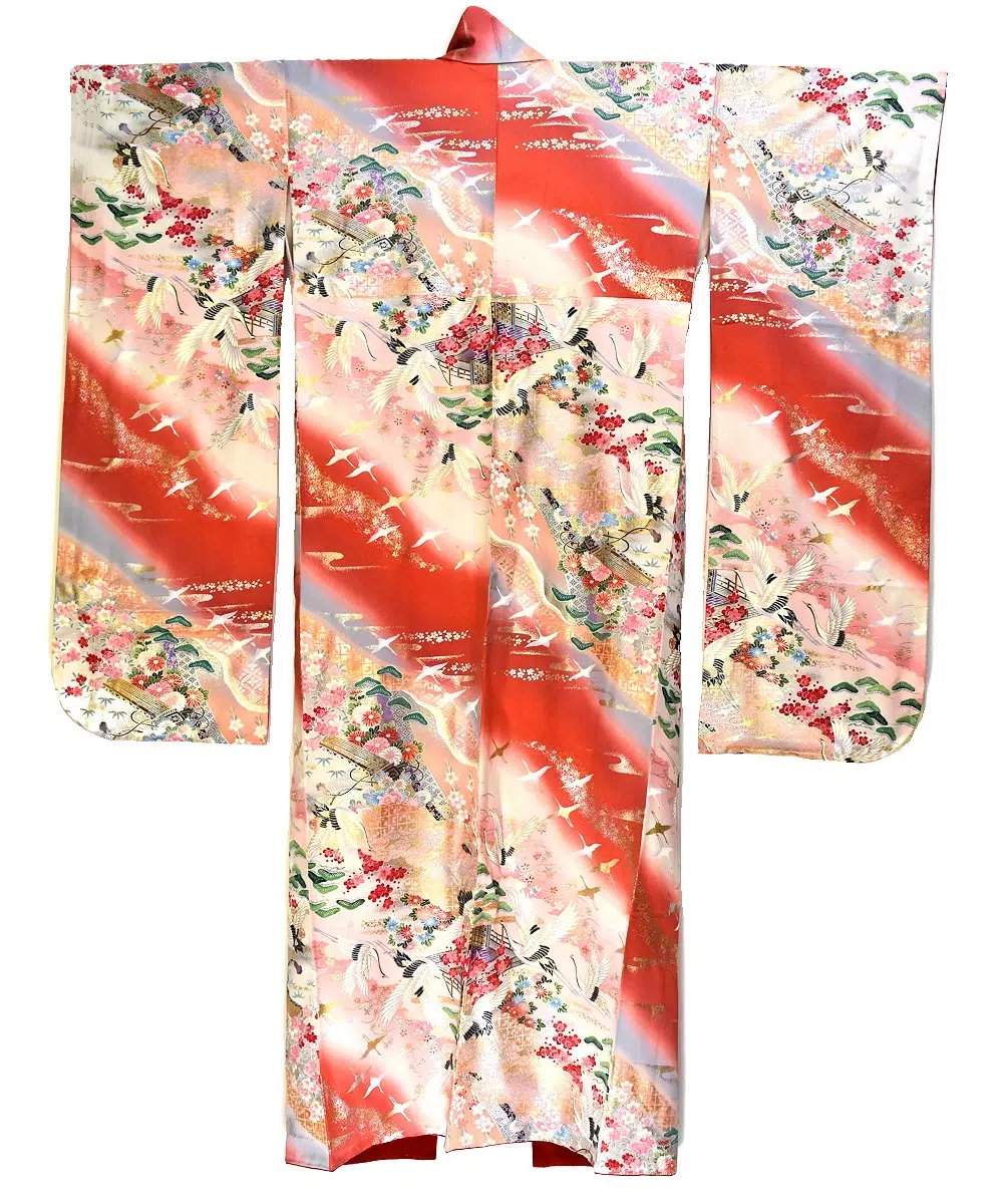 Vintage silk Kimono – Sacred Cranes - Old Kyoto
