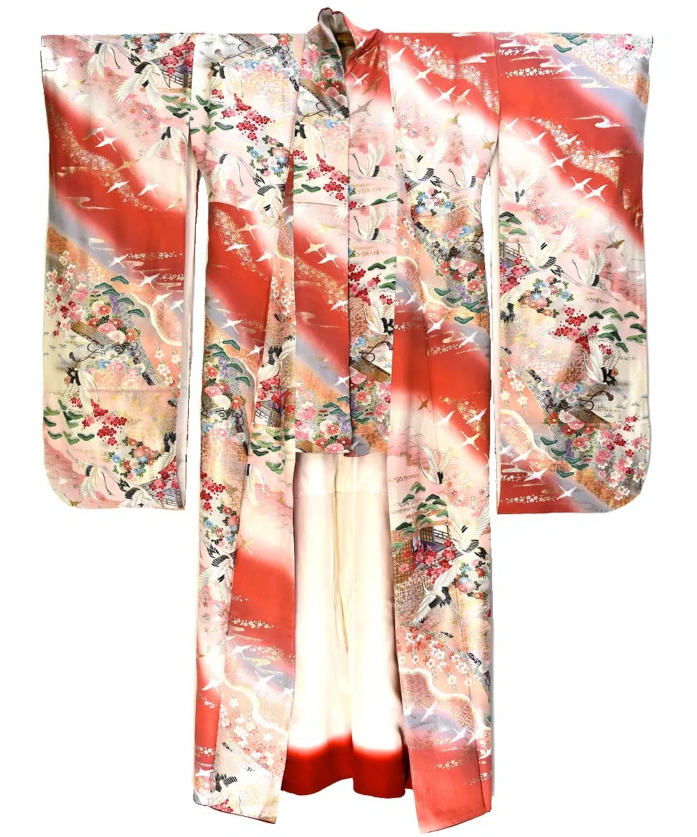 Vintage silk Kimono – Sacred Cranes - Old Kyoto