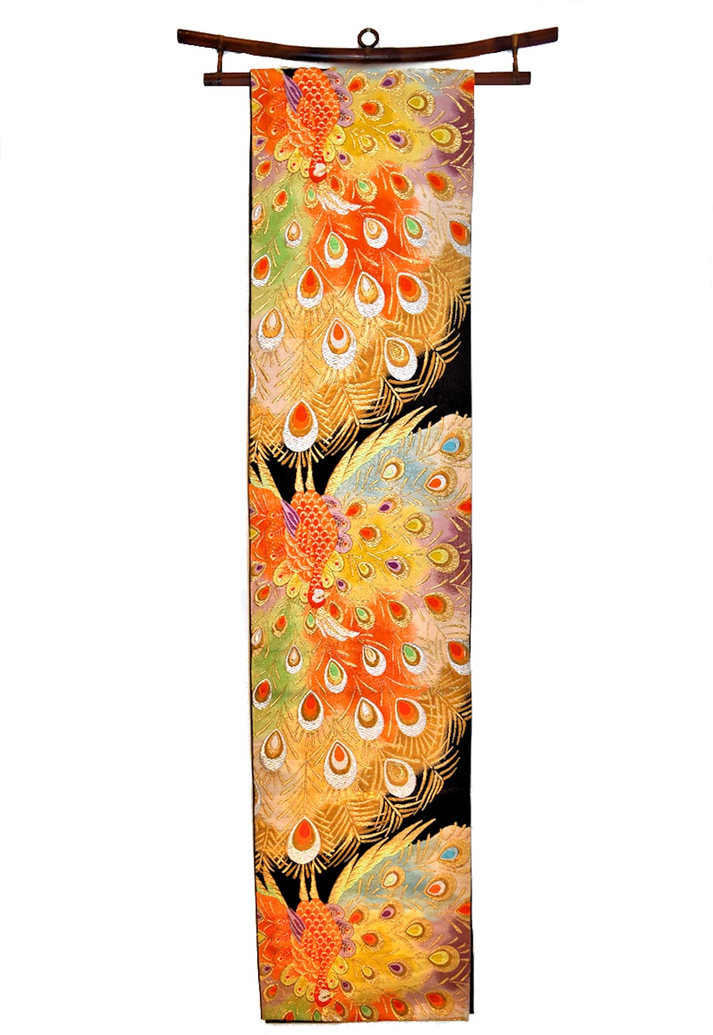 OBI sash silk wall hanging "Peacocks" Old Kyoto