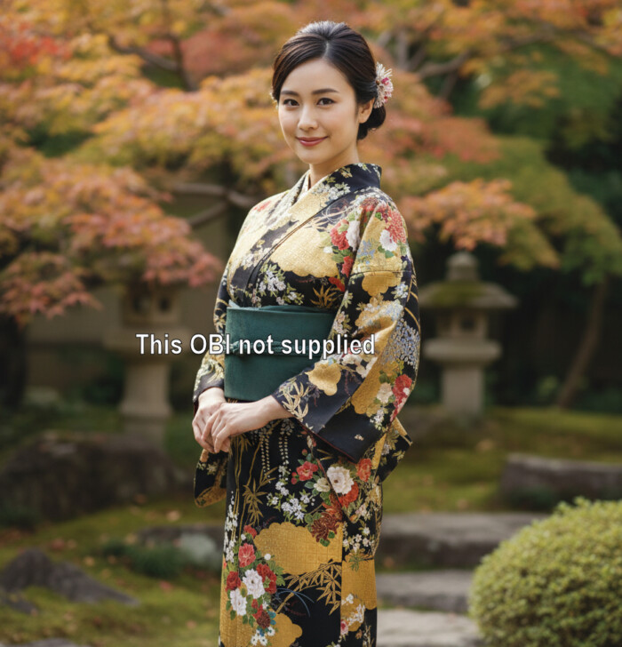 Japanese Cotton Gown 'Flower' - 55" Black - Image 3